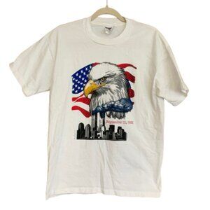 Vintage USA 9/11 Memorial Eagle Crying Graphic Men's Heavyweight Cotton T-Shirt